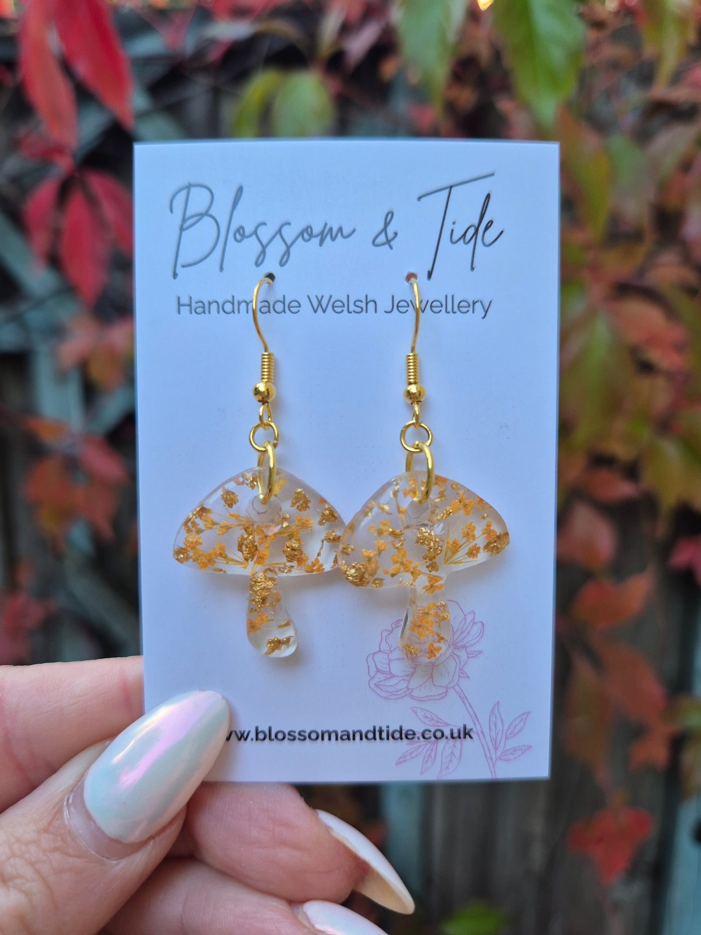 Orange Autumn Flower Toadstool Earrings