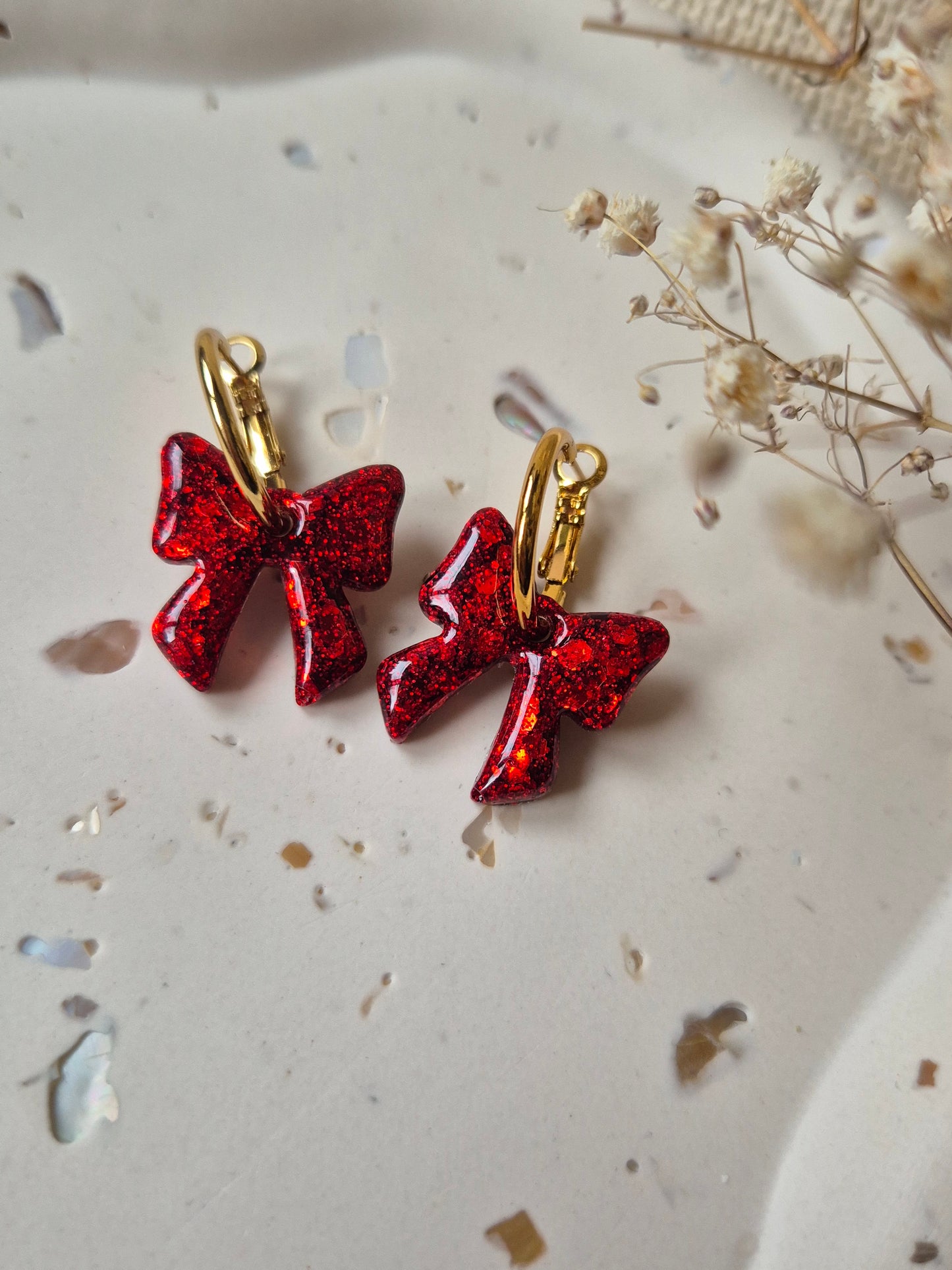 Red Glitter Bow Earrings