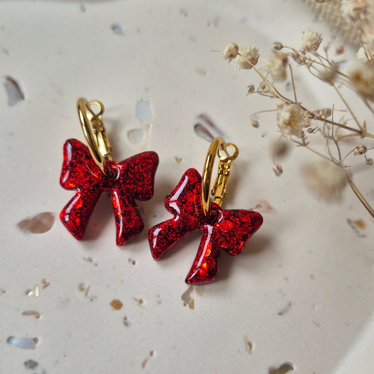 Red Glitter Bow Earrings