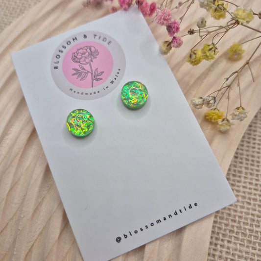 Handmade holographic resin earrings with dichroic effect
