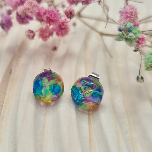 Handmade holographic resin earrings with dichroic effect