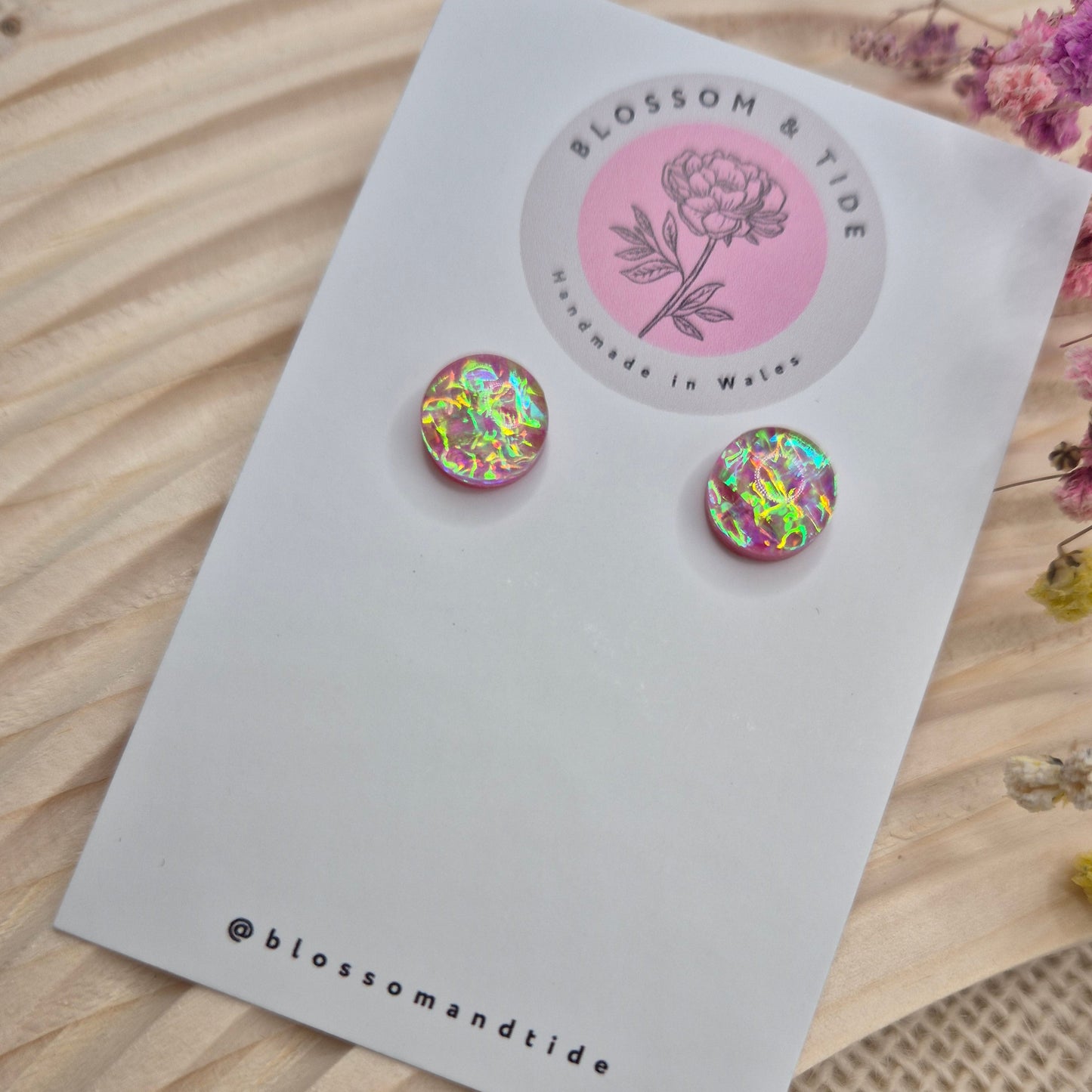 Handmade holographic resin earrings with dichroic effect
