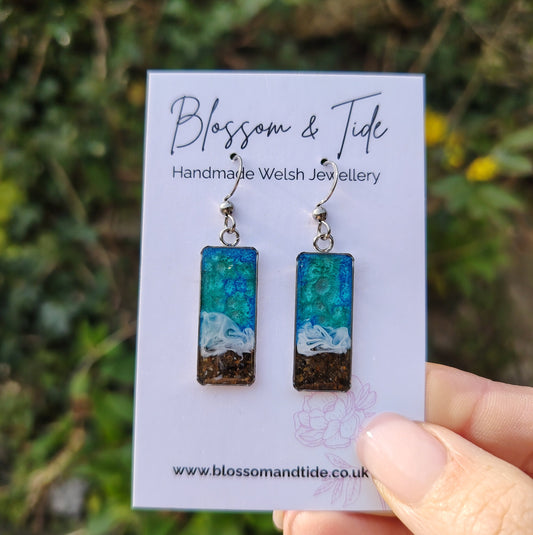 Ocean Waves Rectangle Earrings - Sea Green
