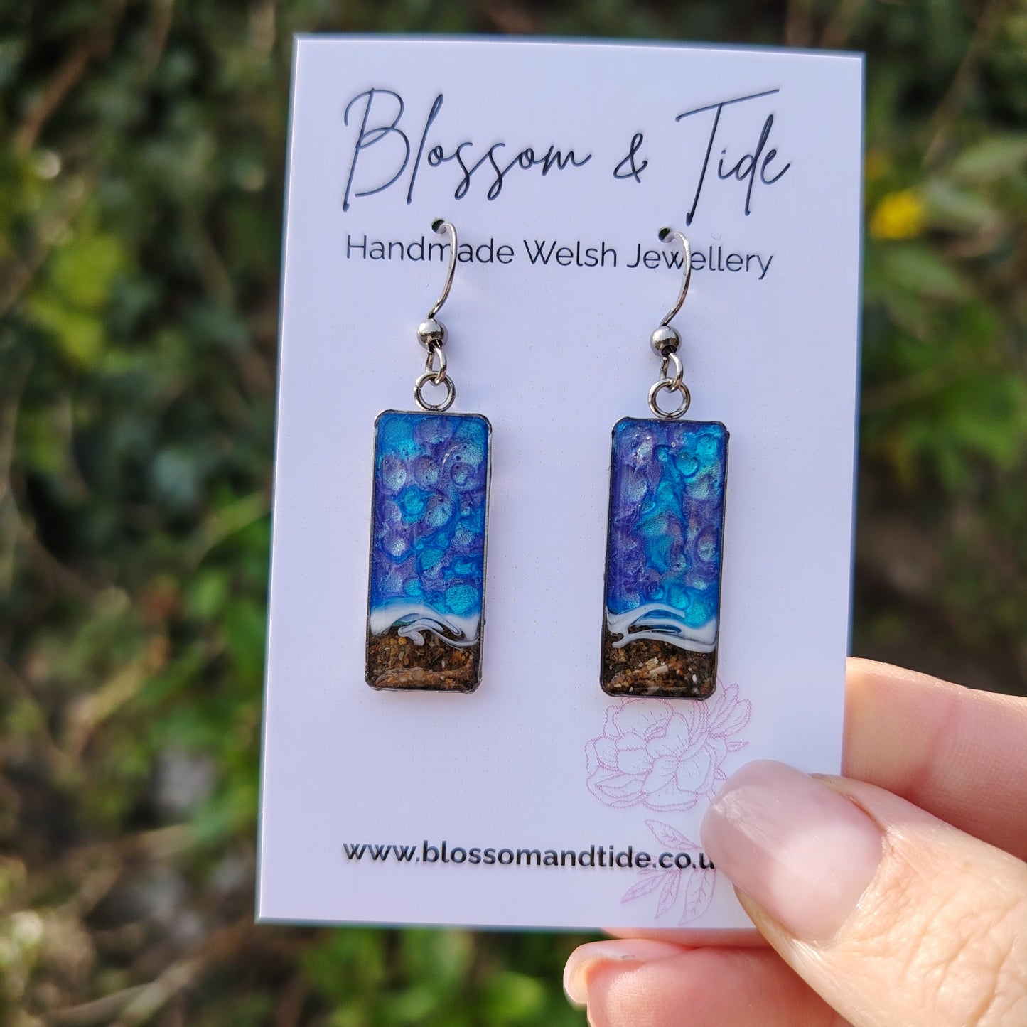Ocean Waves Rectangle Earrings - Lotus Blue